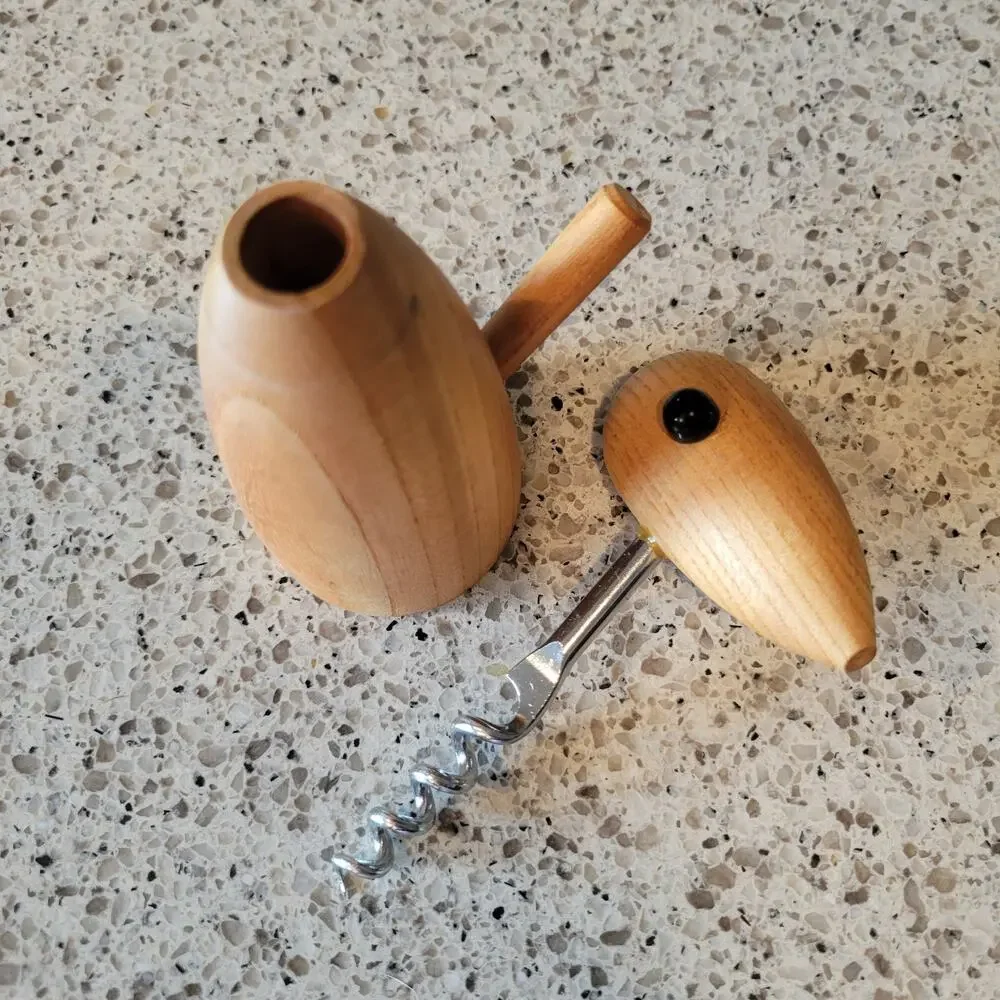 VTG MCM Handcrafted Wood Bird Corkscrew Bottle Opener Stainless Made in Japan